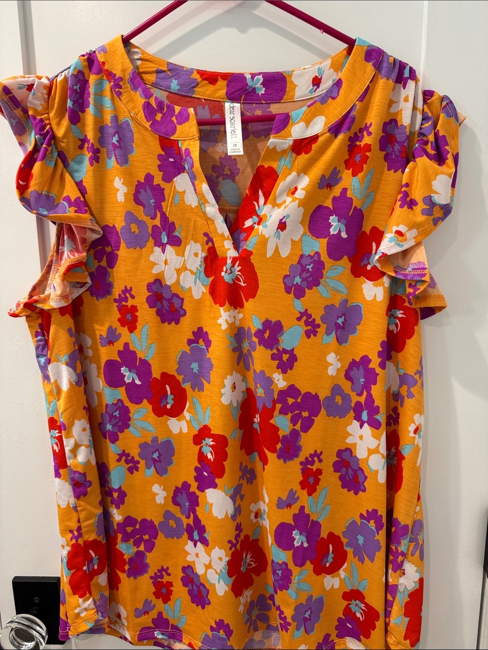 Floral Ruffle-Sleeve Blouse by Dear Scarlett